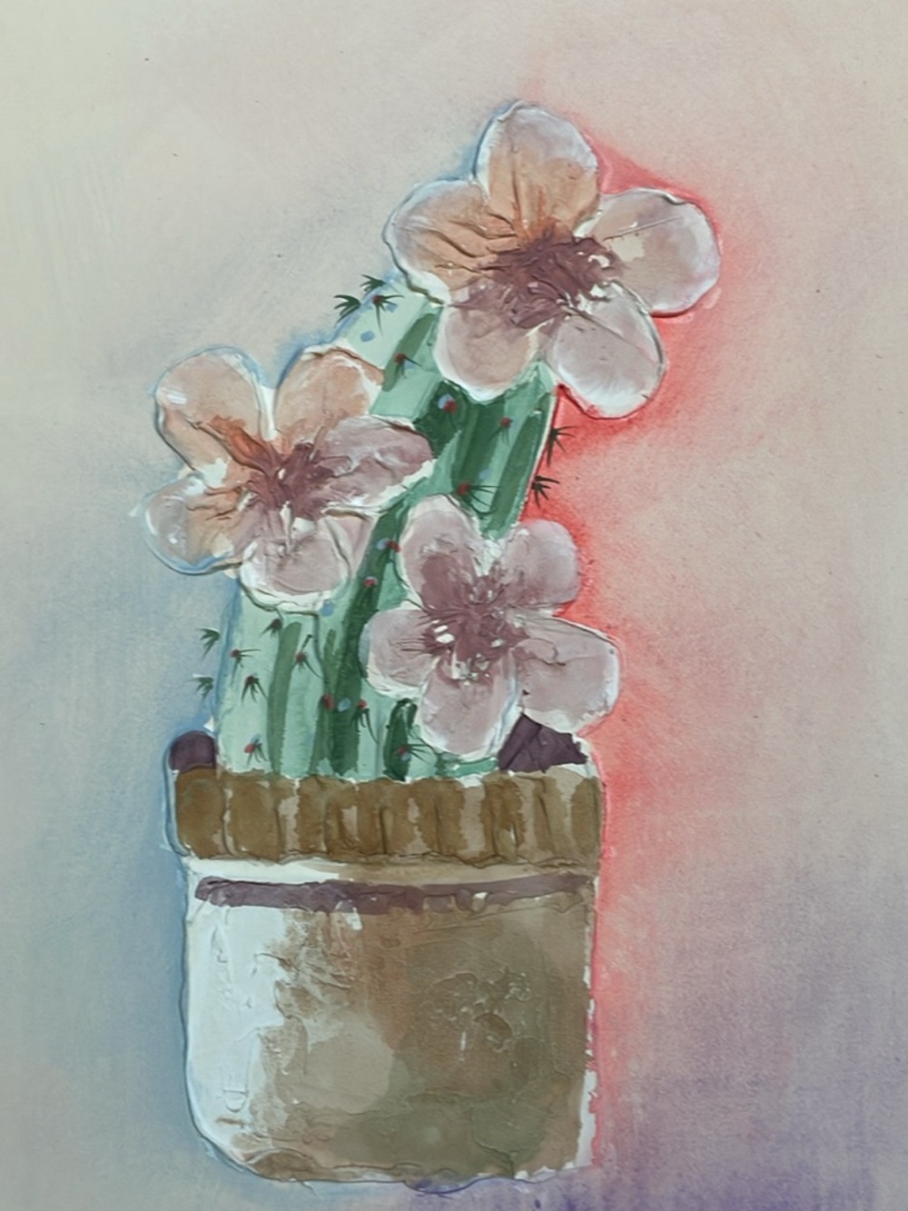 ❤️ Original Vintage Acrylic signed by D. Brown flowering cactus  Wall Art